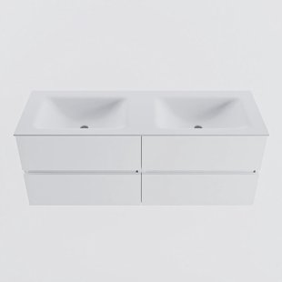 MONDIAZ VICA 130cm badmeubel onderkast Talc 4 lades. Wastafel CLOUD dubbel 2 kraangaten, kleur Talc.