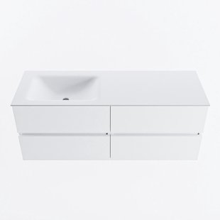 MONDIAZ VICA 130cm badmeubel onderkast Talc 4 lades. Wastafel CLOUD links zonder kraangat, kleur Talc.