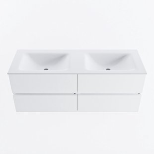 MONDIAZ VICA 130cm badmeubel onderkast Talc 4 lades. Wastafel CLOUD dubbel zonder kraangat, kleur Talc.