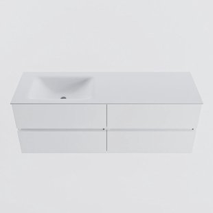 MONDIAZ VICA 140cm badmeubel onderkast Talc 4 lades. Wastafel CLOUD links 1 kraangat, kleur Talc.