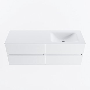 MONDIAZ VICA 140cm badmeubel onderkast Talc 4 lades. Wastafel CLOUD rechts 1 kraangat, kleur Talc.