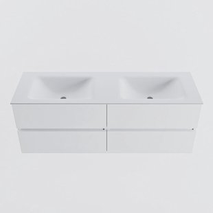 MONDIAZ VICA 140cm badmeubel onderkast Talc 4 lades. Wastafel CLOUD dubbel 2 kraangaten, kleur Talc.