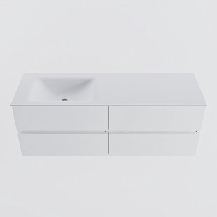 MONDIAZ VICA 140cm badmeubel onderkast Talc 4 lades. Wastafel CLOUD links zonder kraangat, kleur Talc.