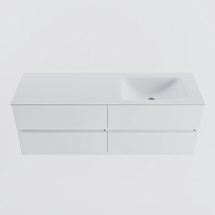 MONDIAZ VICA 140cm badmeubel onderkast Talc 4 lades. Wastafel CLOUD rechts zonder kraangat, kleur Talc.