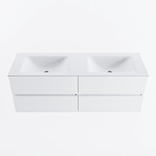 MONDIAZ VICA 140cm badmeubel onderkast Talc 4 lades. Wastafel CLOUD dubbel zonder kraangat, kleur Talc.