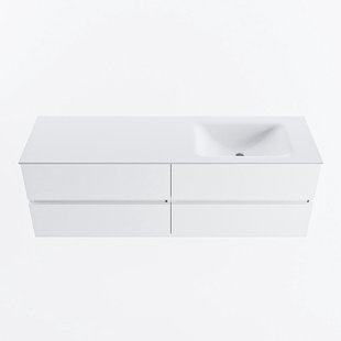 MONDIAZ VICA 150cm badmeubel onderkast Talc 4 lades. Wastafel CLOUD rechts 1 kraangat, kleur Talc.