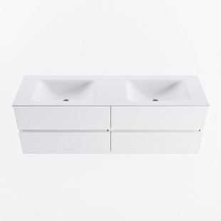 MONDIAZ VICA 150cm badmeubel onderkast Talc 4 lades. Wastafel CLOUD dubbel 2 kraangaten, kleur Talc.