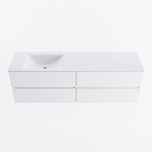 MONDIAZ VICA 160cm badmeubel onderkast Talc 4 lades. Wastafel CLOUD links 1 kraangat, kleur Talc.