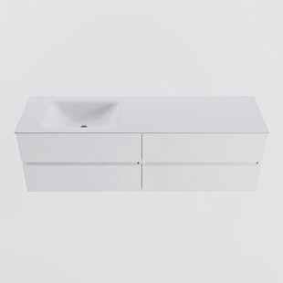 MONDIAZ VICA 160cm badmeubel onderkast Talc 4 lades. Wastafel CLOUD links zonder kraangat, kleur Talc.