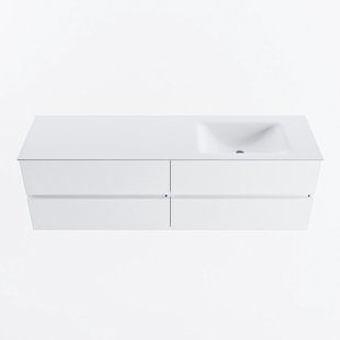 MONDIAZ VICA 160cm badmeubel onderkast Talc 4 lades. Wastafel CLOUD rechts zonder kraangat, kleur Talc.