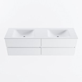 MONDIAZ VICA 160cm badmeubel onderkast Talc 4 lades. Wastafel CLOUD dubbel zonder kraangat, kleur Talc.