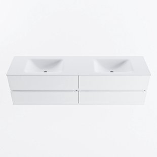 MONDIAZ VICA 180cm badmeubel onderkast Talc 4 lades. Wastafel CLOUD dubbel 2 kraangaten, kleur Talc.