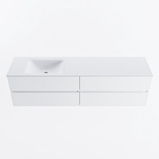 MONDIAZ VICA 180cm badmeubel onderkast Talc 4 lades. Wastafel CLOUD links zonder kraangat, kleur Talc.