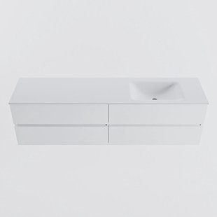 MONDIAZ VICA 180cm badmeubel onderkast Talc 4 lades. Wastafel CLOUD rechts zonder kraangat, kleur Talc.