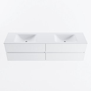 MONDIAZ VICA 180cm badmeubel onderkast Talc 4 lades. Wastafel CLOUD dubbel zonder kraangat, kleur Talc.