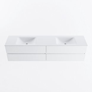 MONDIAZ VICA 200cm badmeubel onderkast Talc 4 lades. Wastafel CLOUD dubbel 2 kraangaten, kleur Talc.