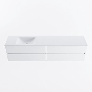 MONDIAZ VICA 200cm badmeubel onderkast Talc 4 lades. Wastafel CLOUD links zonder kraangat, kleur Talc.