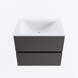 MONDIAZ VICA 60cm badmeubel onderkast Dark Grey 2 lades. Wastafel CLOUD midden 1 kraangat, kleur Talc.