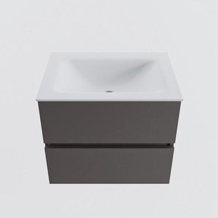 MONDIAZ VICA 60cm badmeubel onderkast Dark Grey 2 lades. Wastafel CLOUD midden zonder kraangat, kleur Talc.