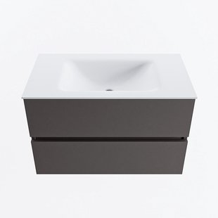 MONDIAZ VICA 80cm badmeubel onderkast Dark Grey 2 lades. Wastafel CLOUD midden 1 kraangat, kleur Talc.