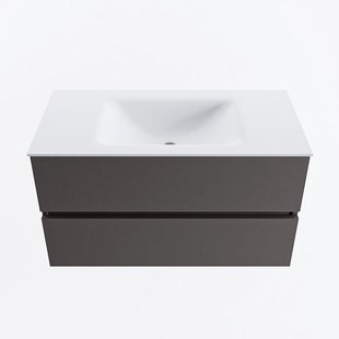 MONDIAZ VICA 90cm badmeubel onderkast Dark Grey 2 lades. Wastafel CLOUD midden 1 kraangat, kleur Talc.