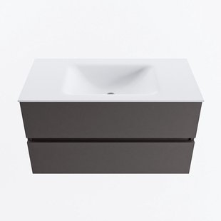 MONDIAZ VICA 90cm badmeubel onderkast Dark Grey 2 lades. Wastafel CLOUD midden zonder kraangat, kleur Talc.