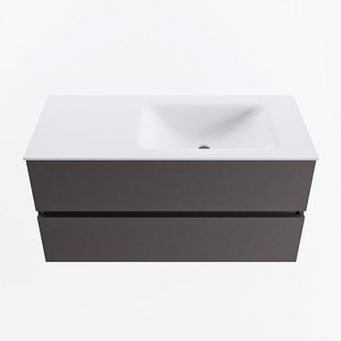 MONDIAZ VICA 100cm badmeubel onderkast Dark Grey 2 lades. Wastafel CLOUD rechts 1 kraangat, kleur Talc.