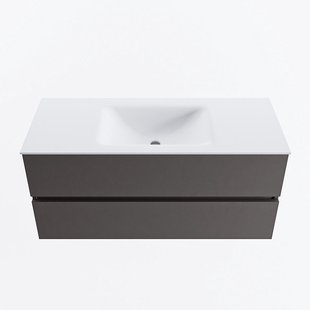 MONDIAZ VICA 110cm badmeubel onderkast Dark Grey 2 lades. Wastafel CLOUD midden 1 kraangat, kleur Talc.