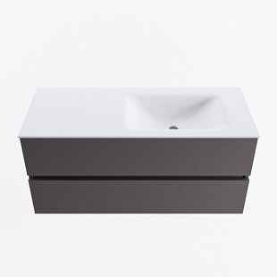 MONDIAZ VICA 110cm badmeubel onderkast Dark Grey 2 lades. Wastafel CLOUD rechts 1 kraangat, kleur Talc.