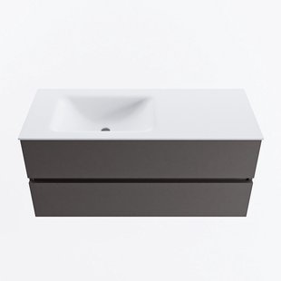 MONDIAZ VICA 110cm badmeubel onderkast Dark Grey 2 lades. Wastafel CLOUD links zonder kraangat, kleur Talc.