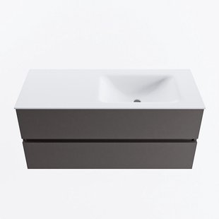 MONDIAZ VICA 110cm badmeubel onderkast Dark Grey 2 lades. Wastafel CLOUD rechts zonder kraangat, kleur Talc.
