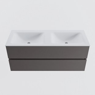 MONDIAZ VICA 120cm badmeubel onderkast Dark Grey 2 lades. Wastafel CLOUD dubbel 2 kraangaten, kleur Talc.