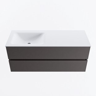 MONDIAZ VICA 120cm badmeubel onderkast Dark Grey 2 lades. Wastafel CLOUD links zonder kraangat, kleur Talc.