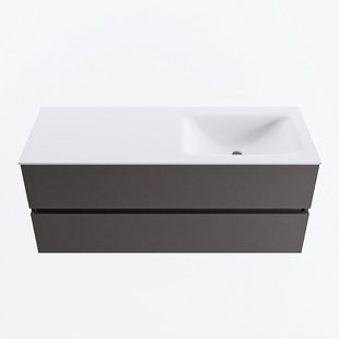MONDIAZ VICA 120cm badmeubel onderkast Dark Grey 2 lades. Wastafel CLOUD rechts zonder kraangat, kleur Talc.
