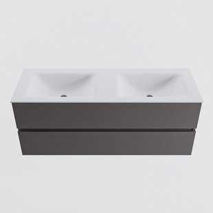 MONDIAZ VICA 130cm badmeubel onderkast Dark Grey 2 lades. Wastafel CLOUD dubbel 2 kraangaten, kleur Talc.