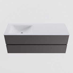 MONDIAZ VICA 130cm badmeubel onderkast Dark Grey 2 lades. Wastafel CLOUD links zonder kraangat, kleur Talc.