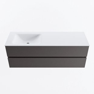 MONDIAZ VICA 140cm badmeubel onderkast Dark Grey 2 lades. Wastafel CLOUD links zonder kraangat, kleur Talc.