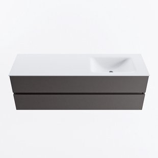 MONDIAZ VICA 150cm badmeubel onderkast Dark Grey 2 lades. Wastafel CLOUD rechts 1 kraangat, kleur Talc.