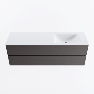 MONDIAZ VICA 150cm badmeubel onderkast Dark Grey 2 lades. Wastafel CLOUD rechts zonder kraangat, kleur Talc.