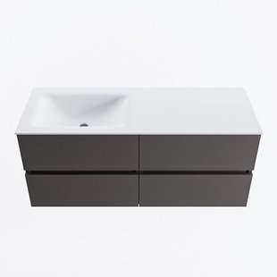 MONDIAZ VICA 120cm badmeubel onderkast Dark Grey 4 lades. Wastafel CLOUD links 1 kraangat, kleur Talc.