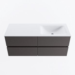 MONDIAZ VICA 120cm badmeubel onderkast Dark Grey 4 lades. Wastafel CLOUD rechts 1 kraangat, kleur Talc.
