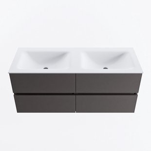 MONDIAZ VICA 120cm badmeubel onderkast Dark Grey 4 lades. Wastafel CLOUD dubbel 2 kraangaten, kleur Talc.