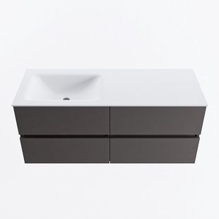MONDIAZ VICA 120cm badmeubel onderkast Dark Grey 4 lades. Wastafel CLOUD links zonder kraangat, kleur Talc.