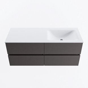 MONDIAZ VICA 120cm badmeubel onderkast Dark Grey 4 lades. Wastafel CLOUD rechts zonder kraangat, kleur Talc.
