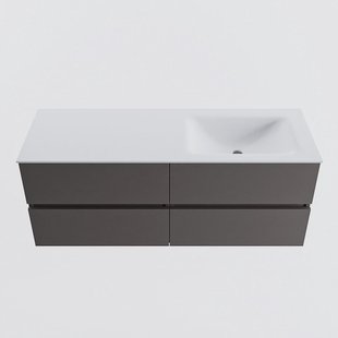 MONDIAZ VICA 130cm badmeubel onderkast Dark Grey 4 lades. Wastafel CLOUD rechts zonder kraangat, kleur Talc.