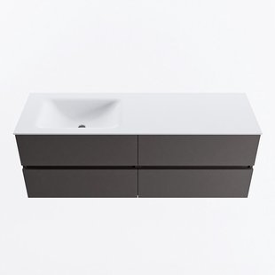 MONDIAZ VICA 140cm badmeubel onderkast Dark Grey 4 lades. Wastafel CLOUD links zonder kraangat, kleur Talc.