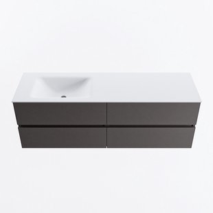 MONDIAZ VICA 150cm badmeubel onderkast Dark Grey 4 lades. Wastafel CLOUD links 1 kraangat, kleur Talc.