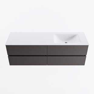 MONDIAZ VICA 150cm badmeubel onderkast Dark Grey 4 lades. Wastafel CLOUD rechts 1 kraangat, kleur Talc.