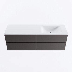 MONDIAZ VICA 150cm badmeubel onderkast Dark Grey 4 lades. Wastafel CLOUD rechts zonder kraangat, kleur Talc.
