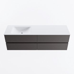 MONDIAZ VICA 160cm badmeubel onderkast Dark Grey 4 lades. Wastafel CLOUD links 1 kraangat, kleur Talc.